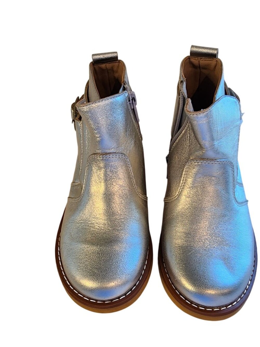 Elephantito Metallic Silver Ankle Boots Girls Size 13 - Picture 2 of 7